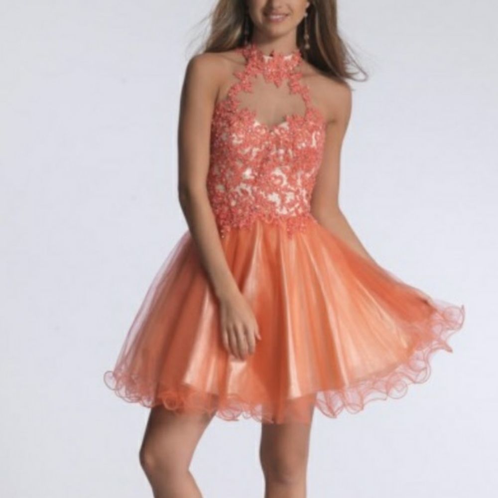 Coral Dress with matching Evening Purse - Picture 8 of 9